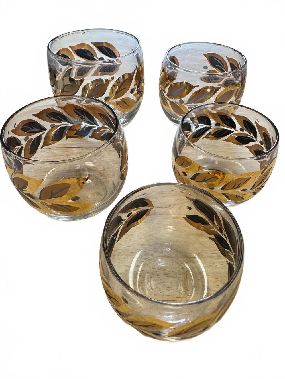 Federal Glass Laurel Leaf Roly Poly Cocktail Glasses Set of 5 MCM